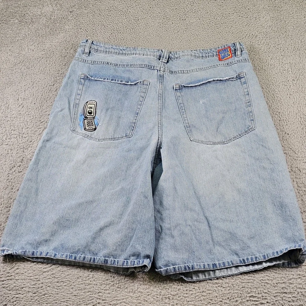 Empyre Denim Shorts Mens 38 Light Wash Relaxed Fit Cartoon Flip Phone Y2K